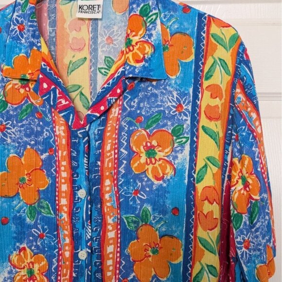 Vintage Koret Floral Stripe Shirt Womens Size XXL Colorful Hawaiian Tropical - Picture 2 of 8
